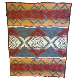 Vintage Acrylic Southwest Aztec Tribal Blanket Reversible‎ Fall Colors 69 X 55